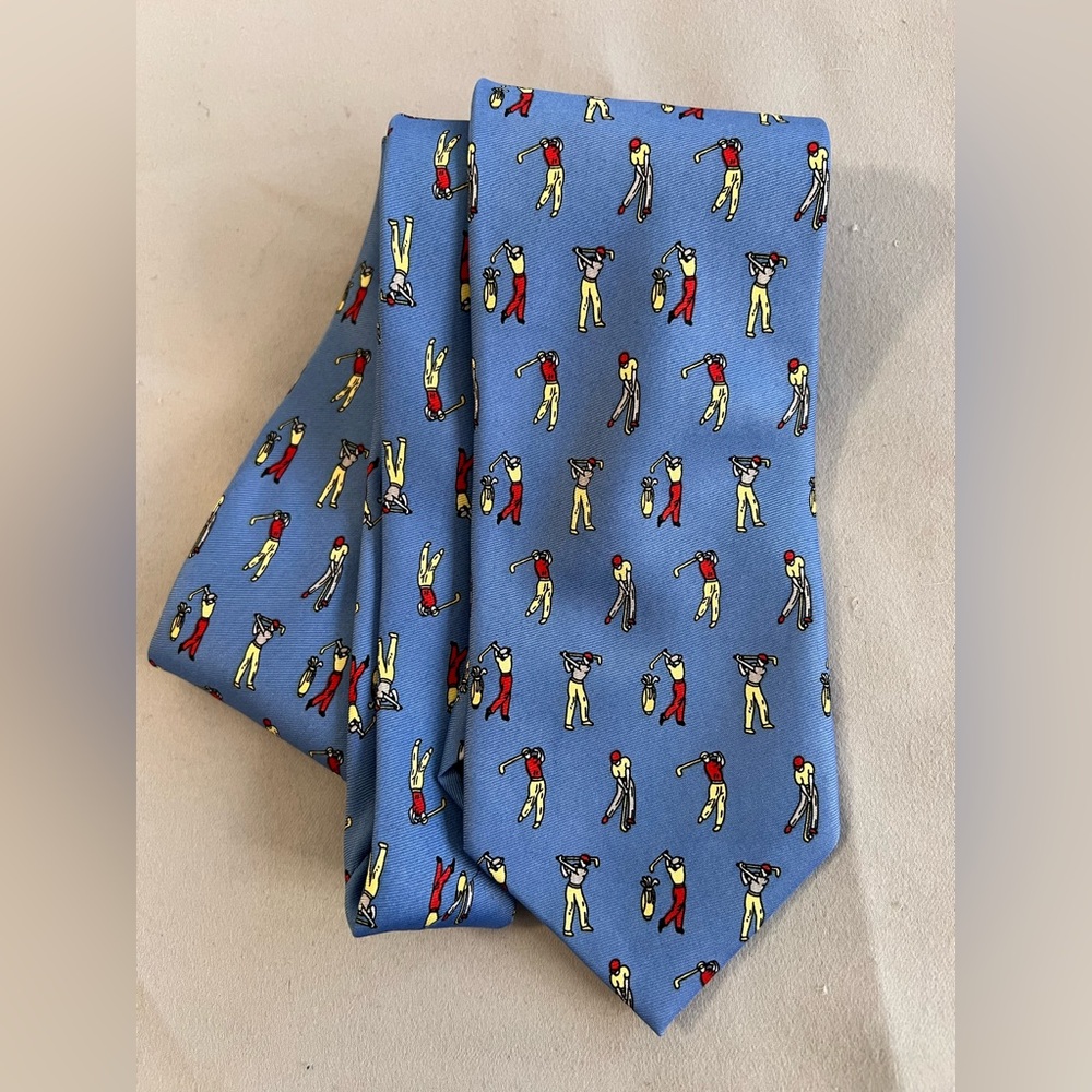 Vintage Firenze Mens Tie Necktie Blue Large 100% Silk golf player‎